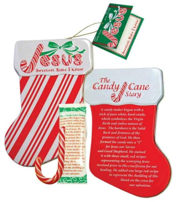 Jesus Candy Cane Stocking Ornament Tin