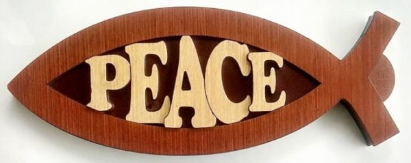 Peace Fish Shaped Wood Plaque