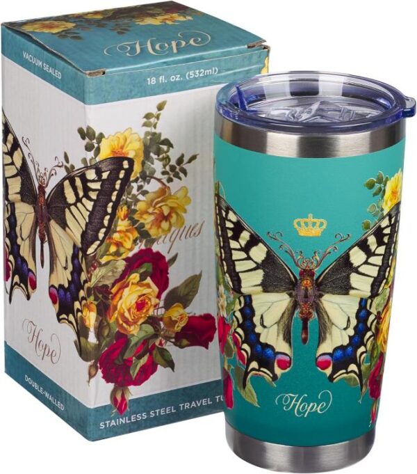 Hope Teal Butterfly Stainless Steel Travel Tumbler Isaiah 40:31