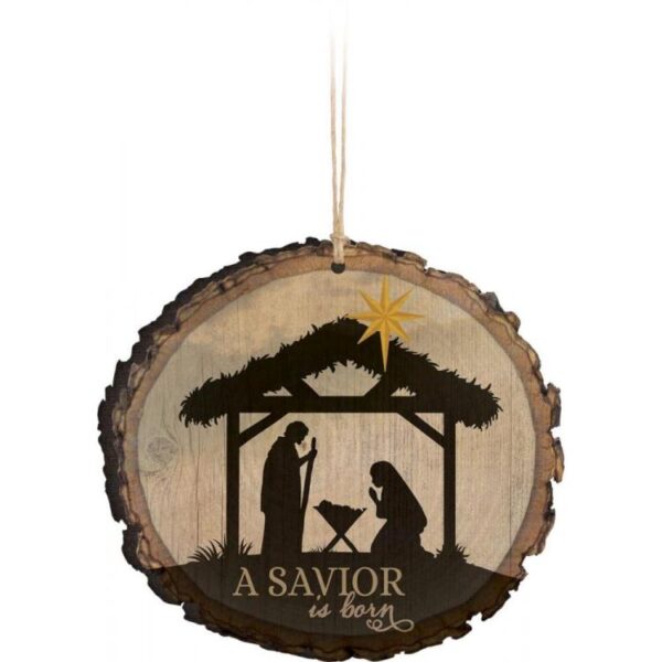 Savior Is Born Sliced Log (Ornament)