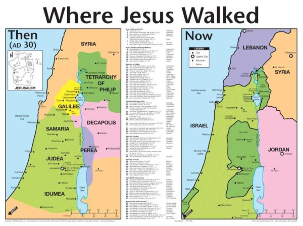 Where Jesus Walked Then And Now Wall Chart Laminated